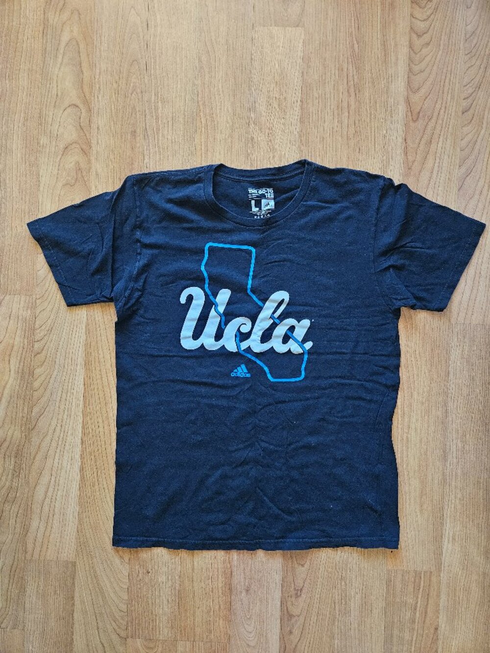 Men's ADIDAS Black Cotton  UCLA script short sleeve Tee  - size Large